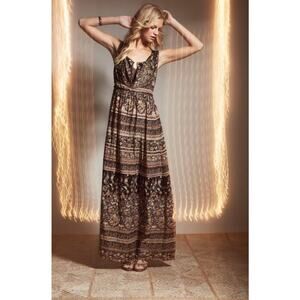 Calypso St. Barth Silk Sequin Embroidered Maxi Dress Long Brown Small Boho